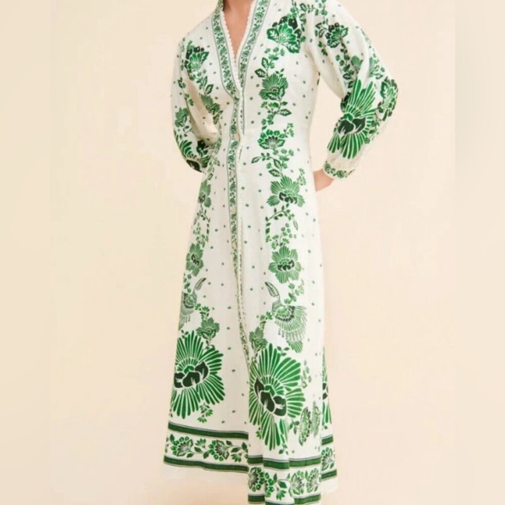 Christian Lacroix Long Sleeve Linen Blend Shirtdress L - Picture 2 of 5